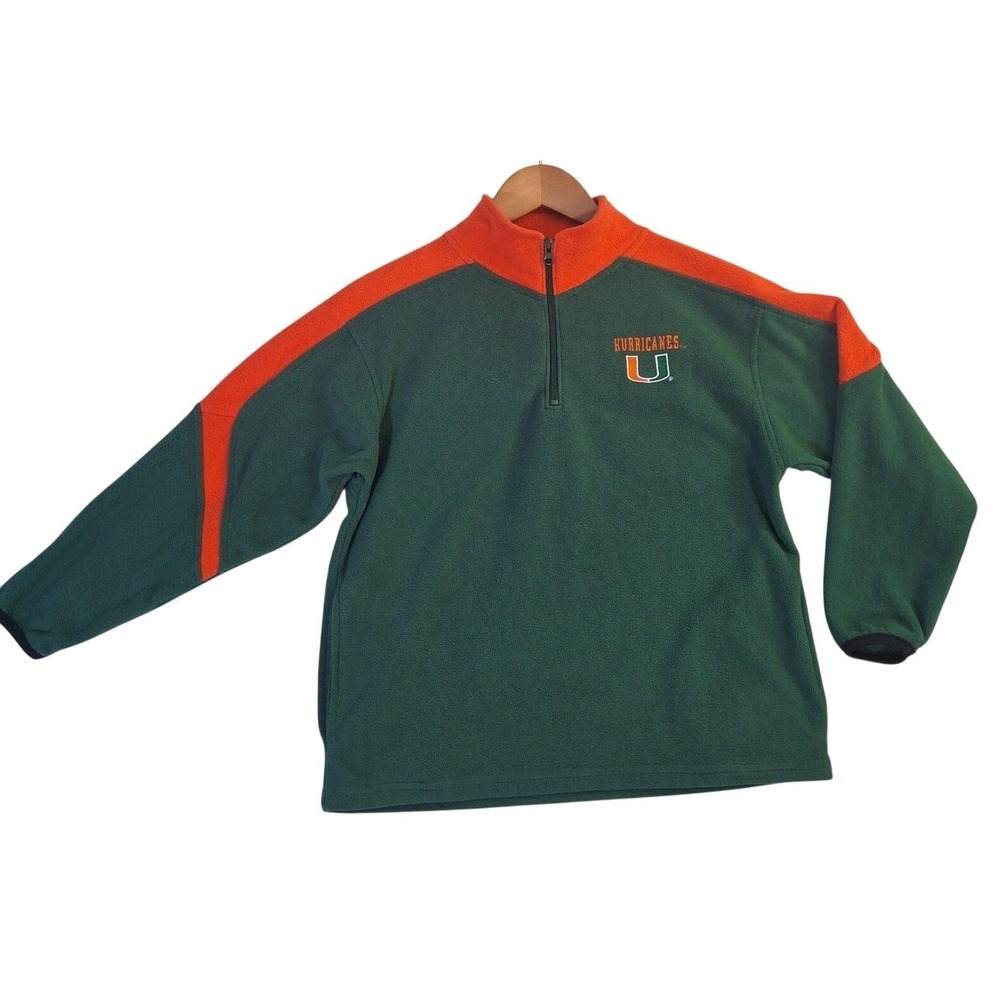 Miami Hurricanes Kids Fleece Quarter Zip Pullover Size 8/10 Green Orange ProEdge